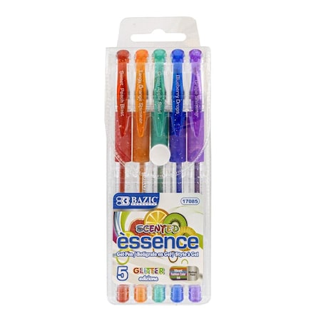 Bazic Products Scented Glitter Color Essence Gel Pen with Cushion Grip, 5PK 17085